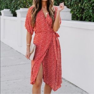 Beautiful red floral wrap dress